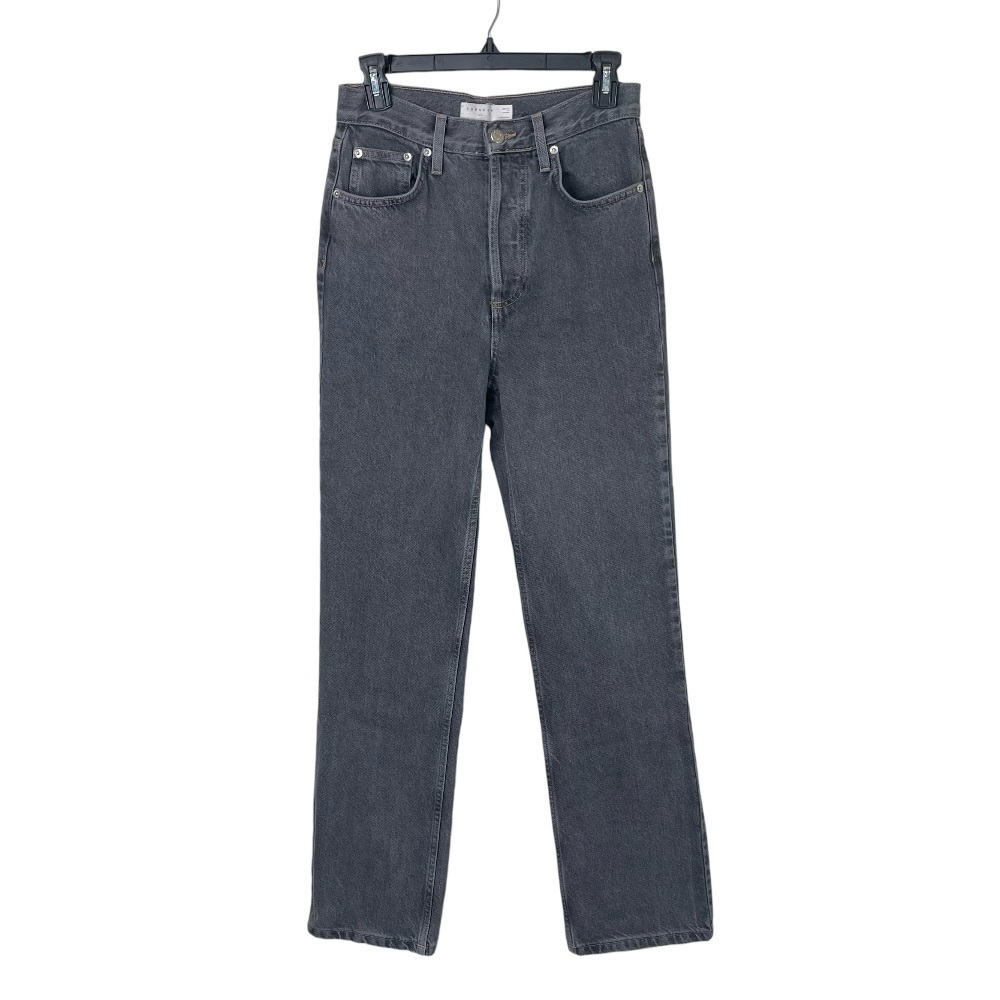 Topshop Kort Button Fly Jeans High Rise Straight Dark Grey Denim Size 6 28W